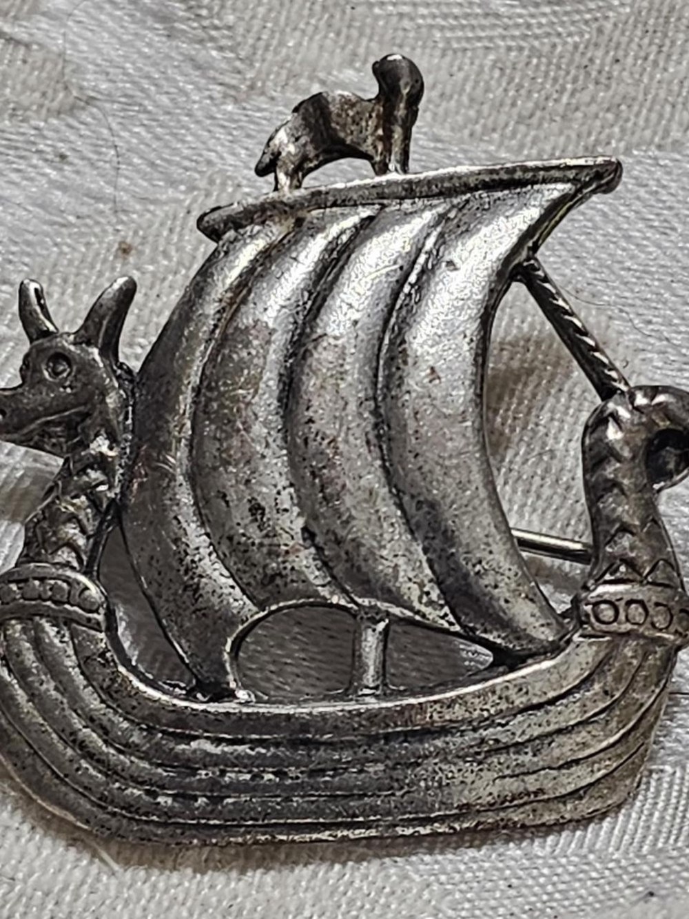 Vintage Mid-Century Scandinavian Viking Longship Brooch Pin 1.5"